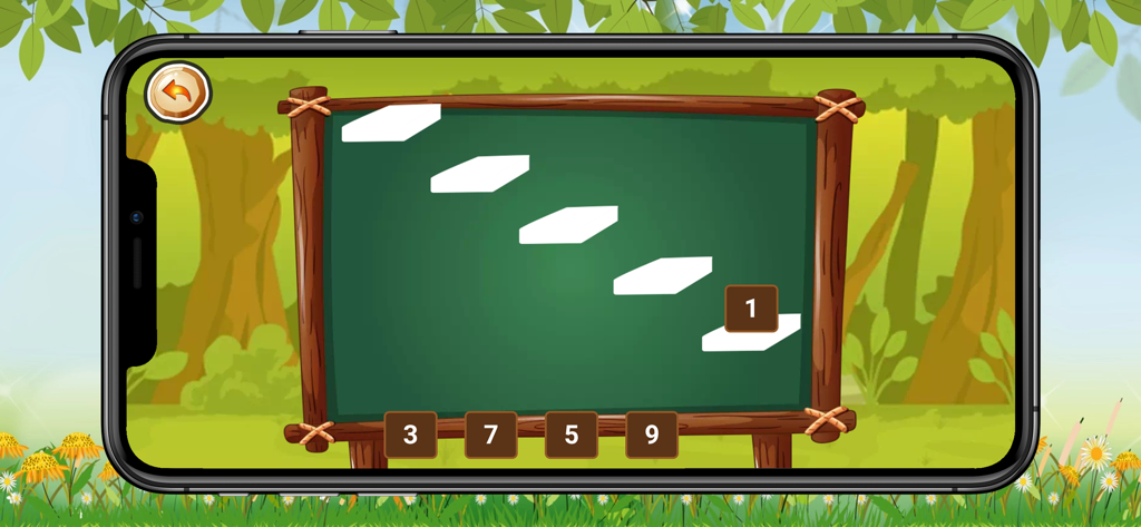 Basic maths learn - Kids math counting exercise on a chalkboard with forest background