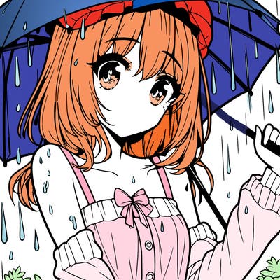 pretty anime girl in the rain