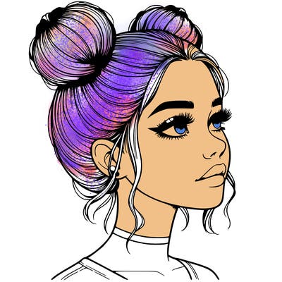 realistic girl with buns on the top of her head