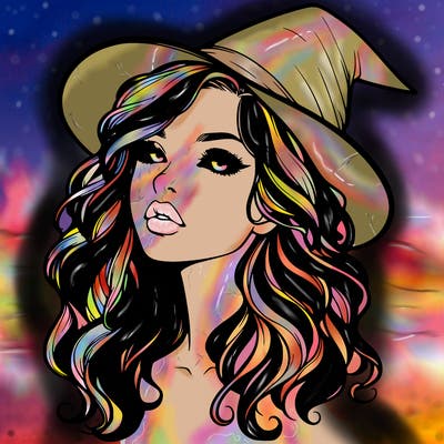 realistic witch girl with wavy hair and lips