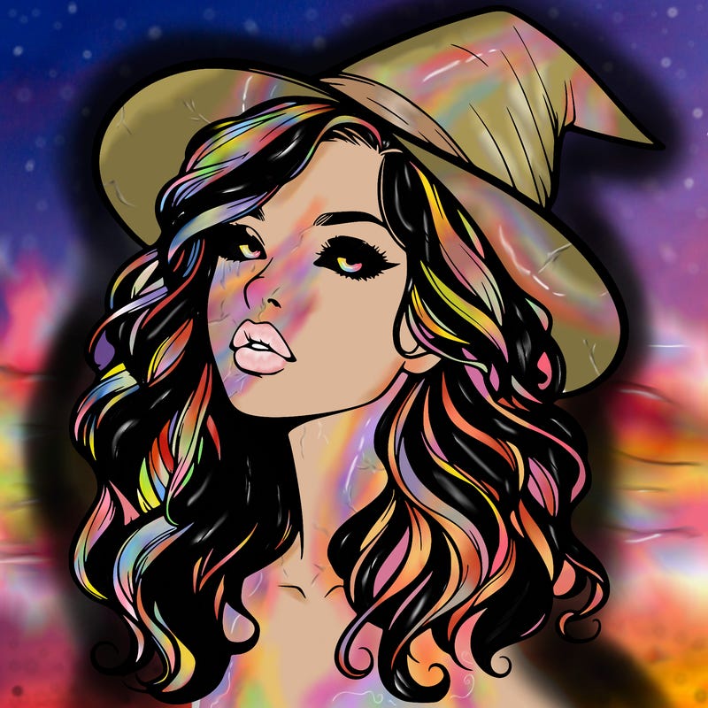 realistic witch girl with wavy hair and lips