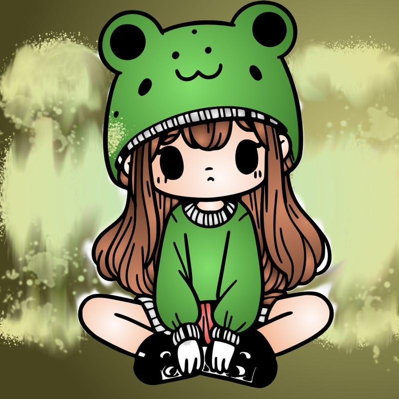 a girl wearing a frog hat and some frog socks
