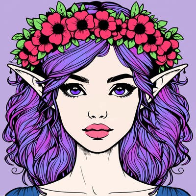 realistic female elf with flower crown