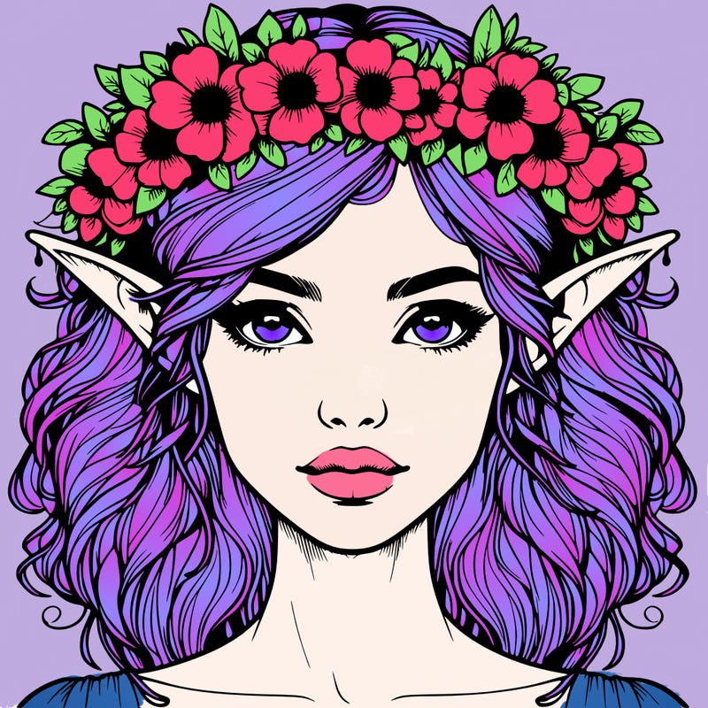 realistic female elf with flower crown