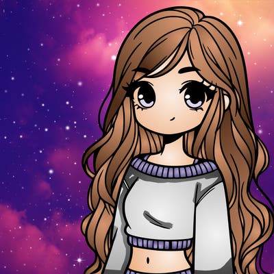 girl with long hair and a crop top with a sweater