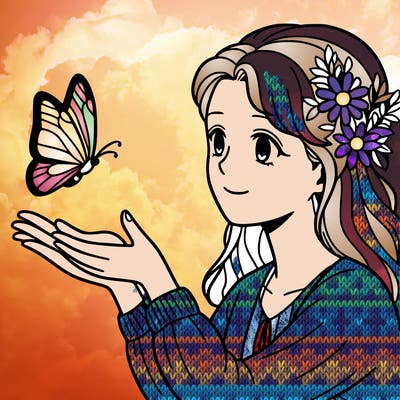 woman playing with butterfly