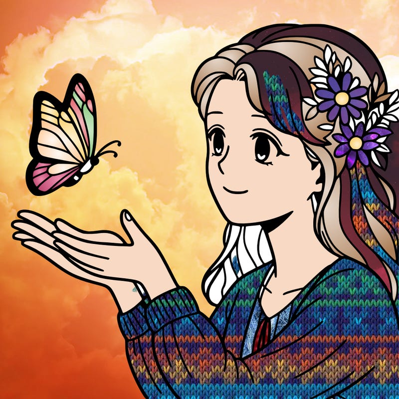 woman playing with butterfly