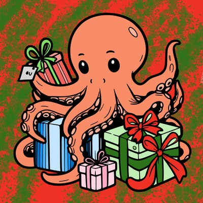 an octopus wrapping gifts