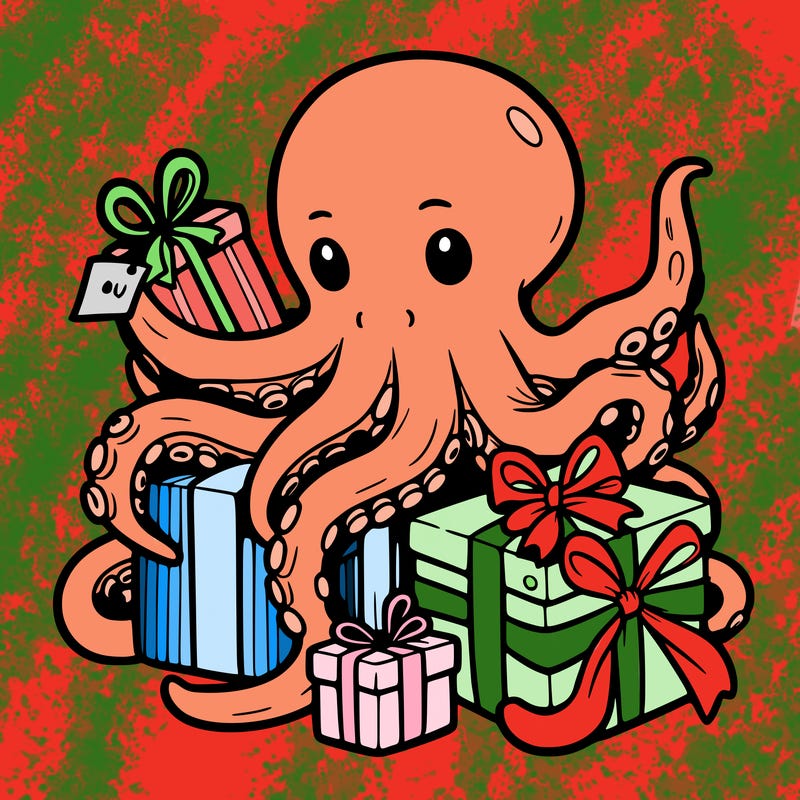 an octopus wrapping gifts