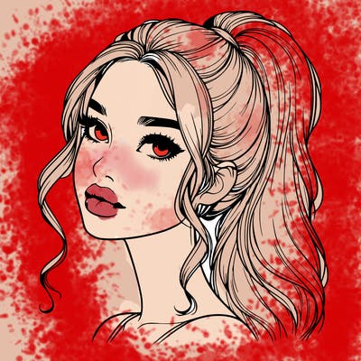 realistic girl with a ponytail on her hair and lips