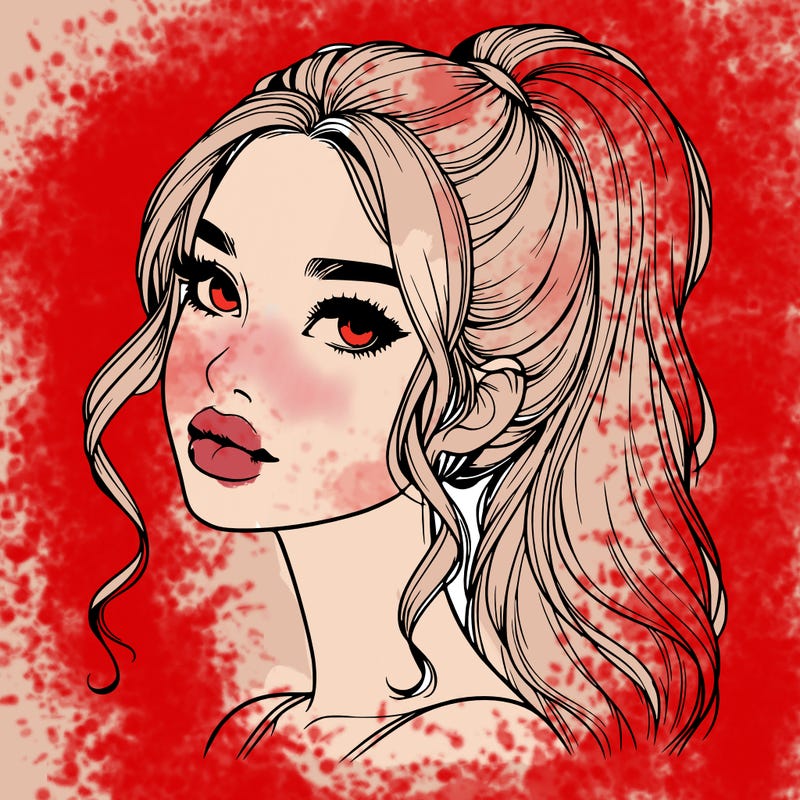 realistic girl with a ponytail on her hair and lips