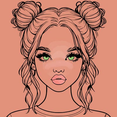 realistic girl with two buns in hair and lips