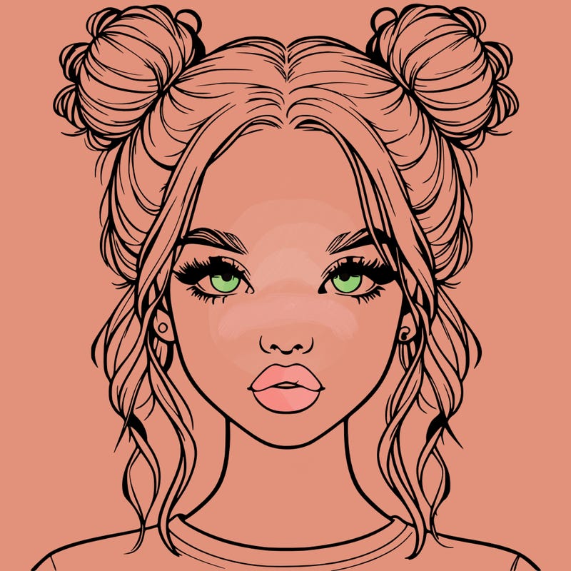 realistic girl with two buns in hair and lips