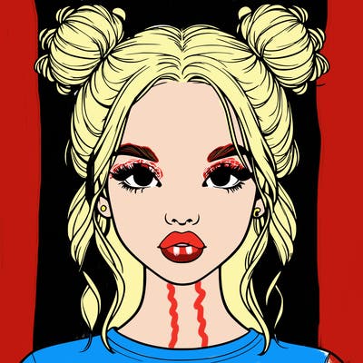 realistic girl with two buns in hair and lips