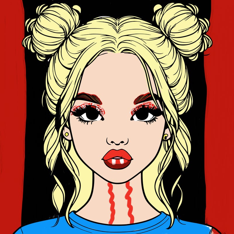 realistic girl with two buns in hair and lips