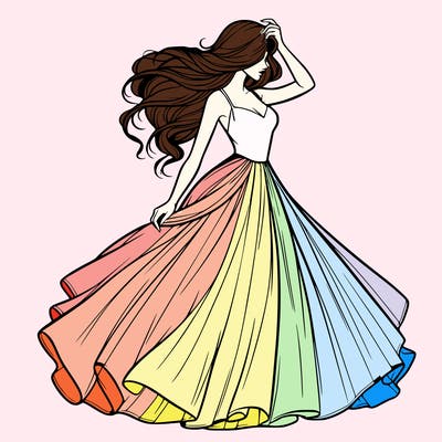 realistic woman with dress flowing in the wind