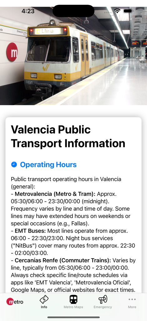 Pantalla de Información de Transporte Público de Valencia mostrando los horarios de Metrovalencia y autobuses EMT.