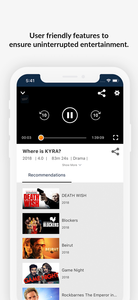 TeleUP Brasil - TeleUP Brasil mobile app video player interface with movie recommendations.
