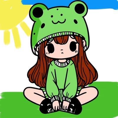 a girl wearing a frog hat and some frog socks