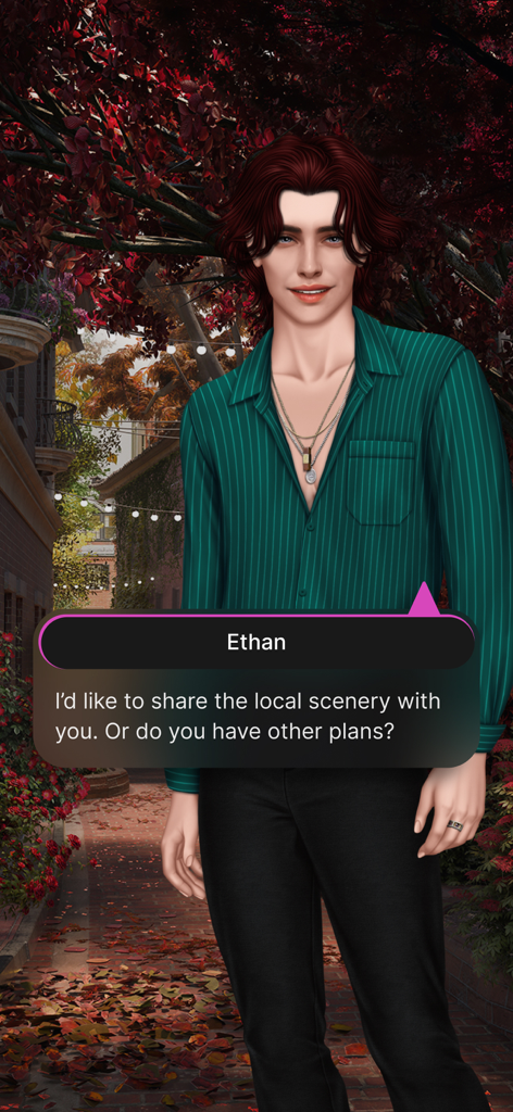 El personaje Ethan haciendo una pregunta en Lovel Love Story Games