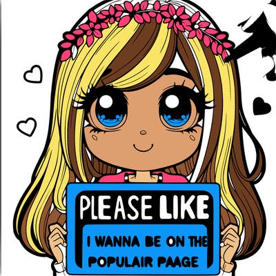 realistic girl holding up a sign that says please like i wanna be on the popular page