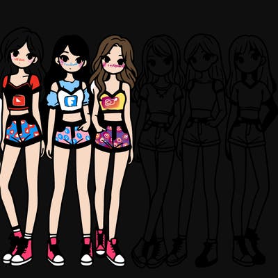 a group of girls wearing crop tops and shorts