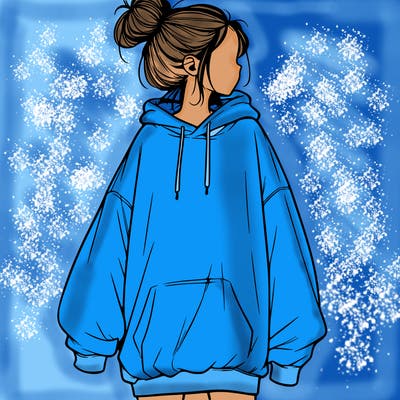 realistic girl with a oversized sweatshirt on and a bun