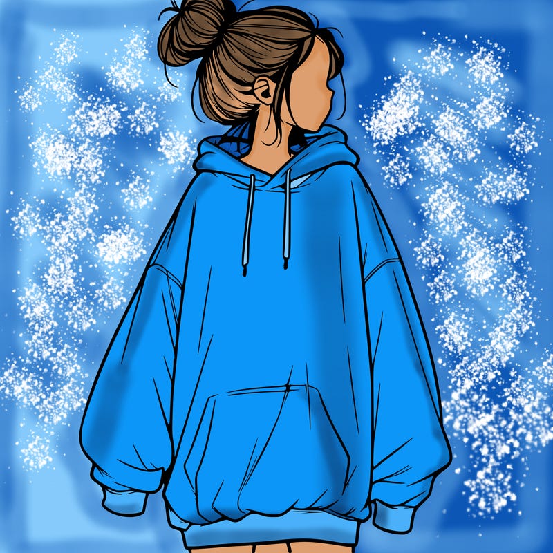 realistic girl with a oversized sweatshirt on and a bun