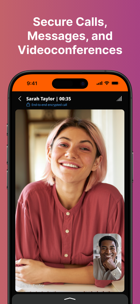 Linphone App-Oberfläche, die einen verschlüsselten Videoanruf auf einem Smartphone zeigt