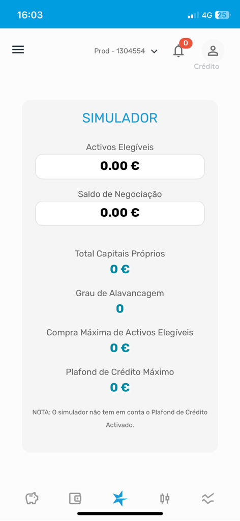 Investment simulator screen in the Banco Invest Homebanking app showing eligible assets and equity fields