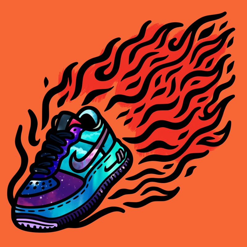 nike with flames around it