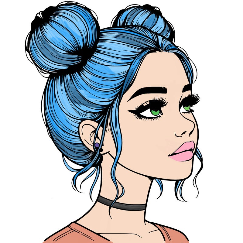 realistic girl with buns on the top of her head