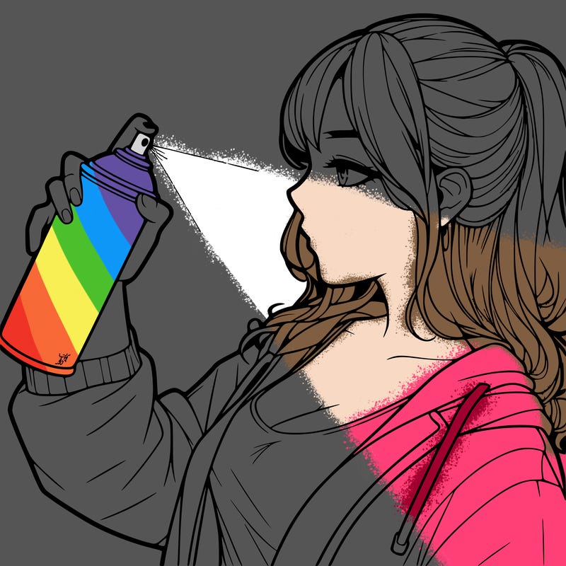 a realistic girl spray, painting