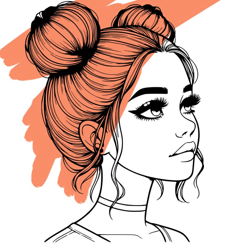 realistic girl with buns on the top of her head