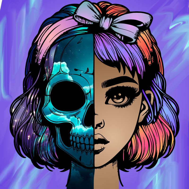 realistic girl with half skull mask