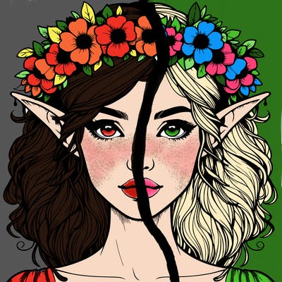 realistic female elf with flower crown