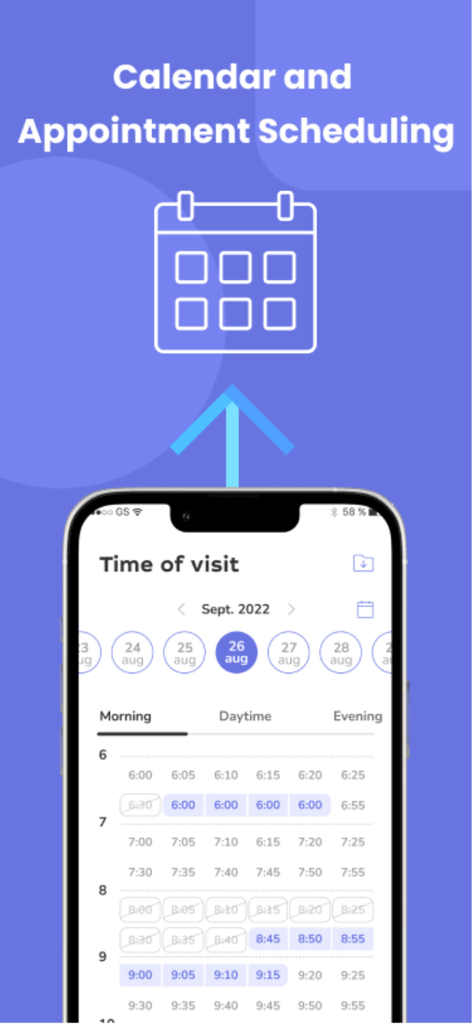 Dent app for teamwork practice - Mobile app interface showing dental practice calendar and appointment scheduling slots