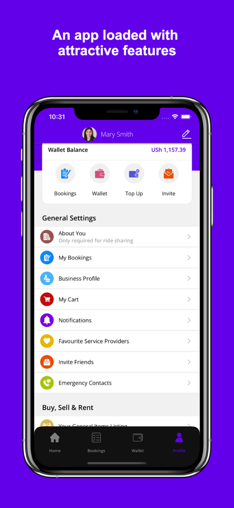 Lyf. - Pantalla de perfil de la app Lyf mostrando la configuración del usuario y el saldo de la billetera