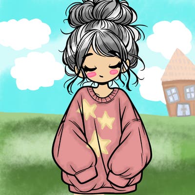 girl with baggy sweatshirt and messy bun