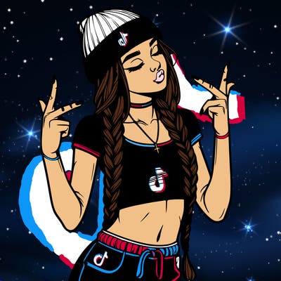realistic teenage girl with braids and a beanie and crop top doing 🫶🏼