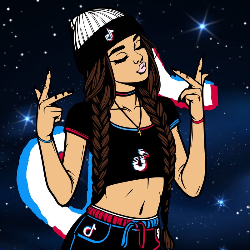 realistic teenage girl with braids and a beanie and crop top doing 🫶🏼