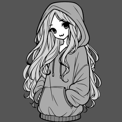 a beautiful girl with long hair is a baggy hoodie