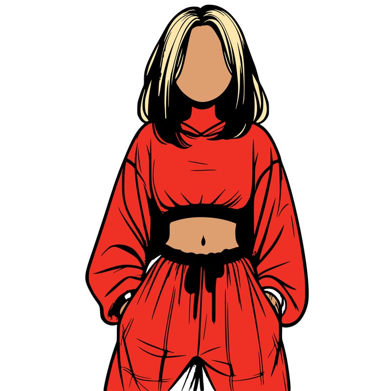 realistic girl faceless with baggy pants and a crop top