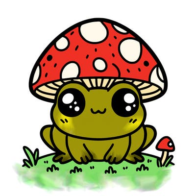 cute frog with mushroom hat