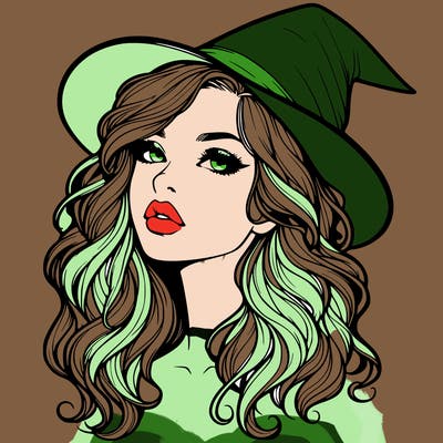 realistic witch girl with wavy hair and lips