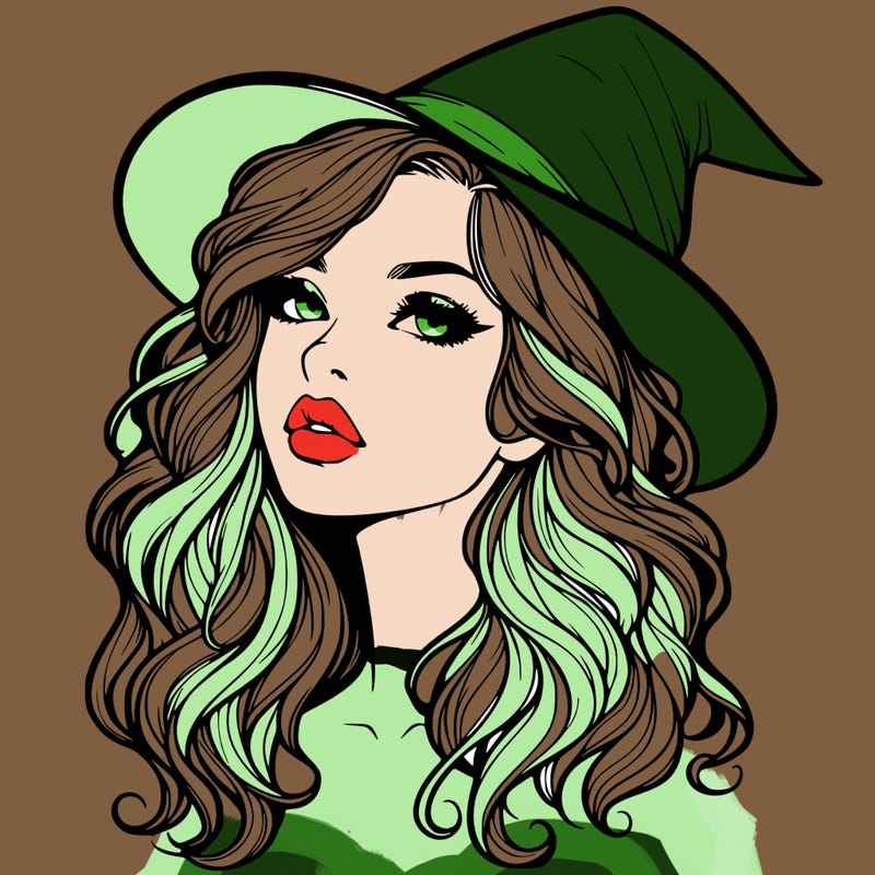 realistic witch girl with wavy hair and lips