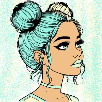 realistic girl with buns on the top of her head