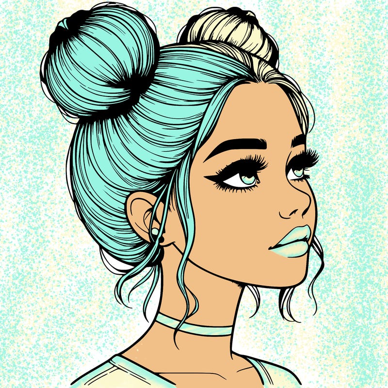 realistic girl with buns on the top of her head