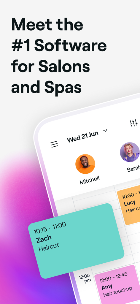 Application Fresha pour les entreprises affichant un calendrier de rendez-vous pour des services de coiffure et de spa