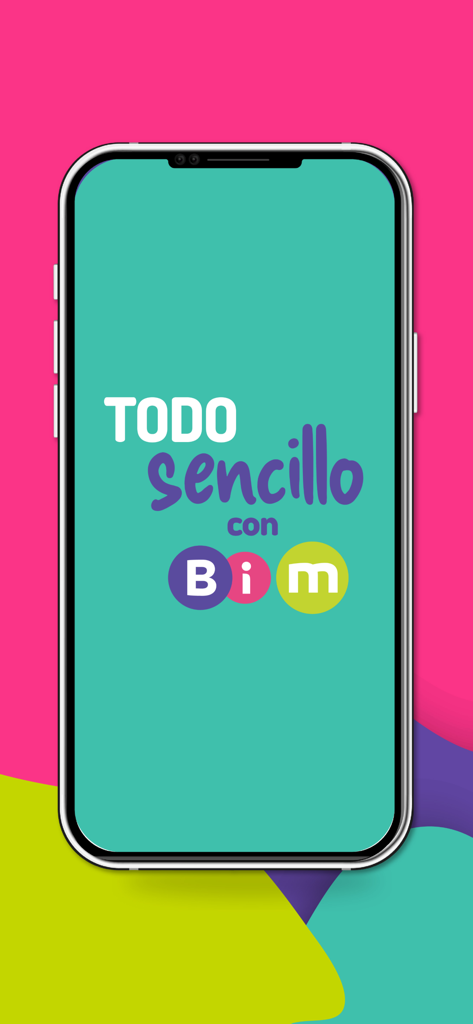 Bim - Smartphone exibindo a tela de boas-vindas da carteira móvel Bim com o slogan Todo sencillo con Bim.